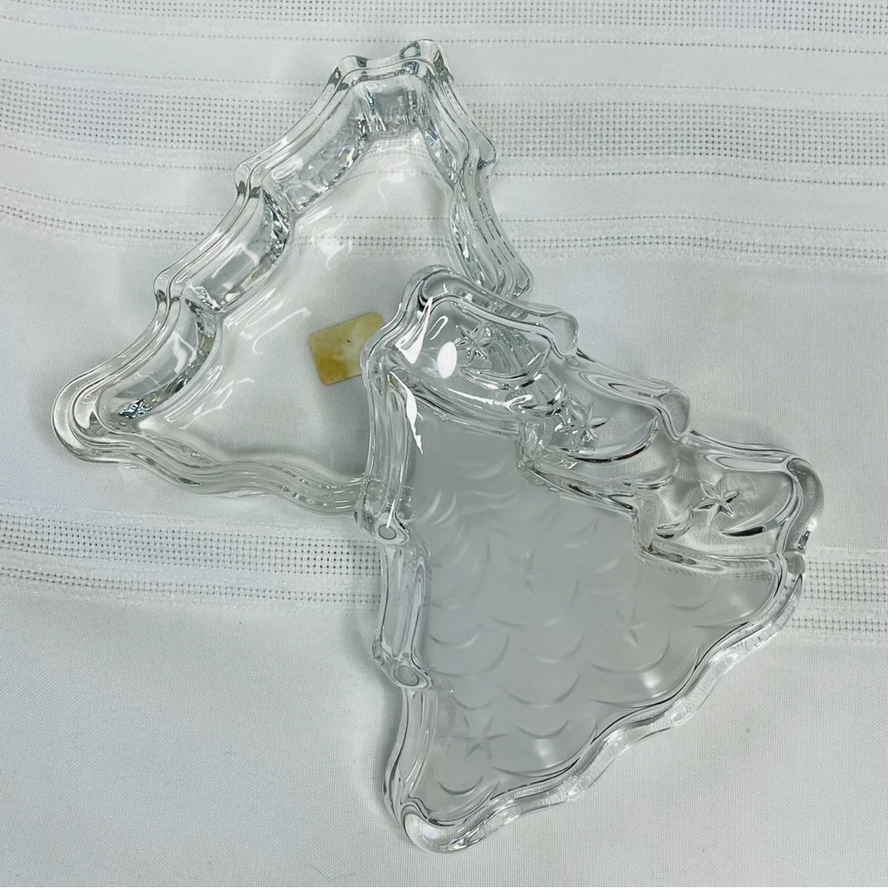 MIKASA Crystal Tannenbaum Double Tree‎ Lidded Box Holiday Gift Decor IOB EUC VTG